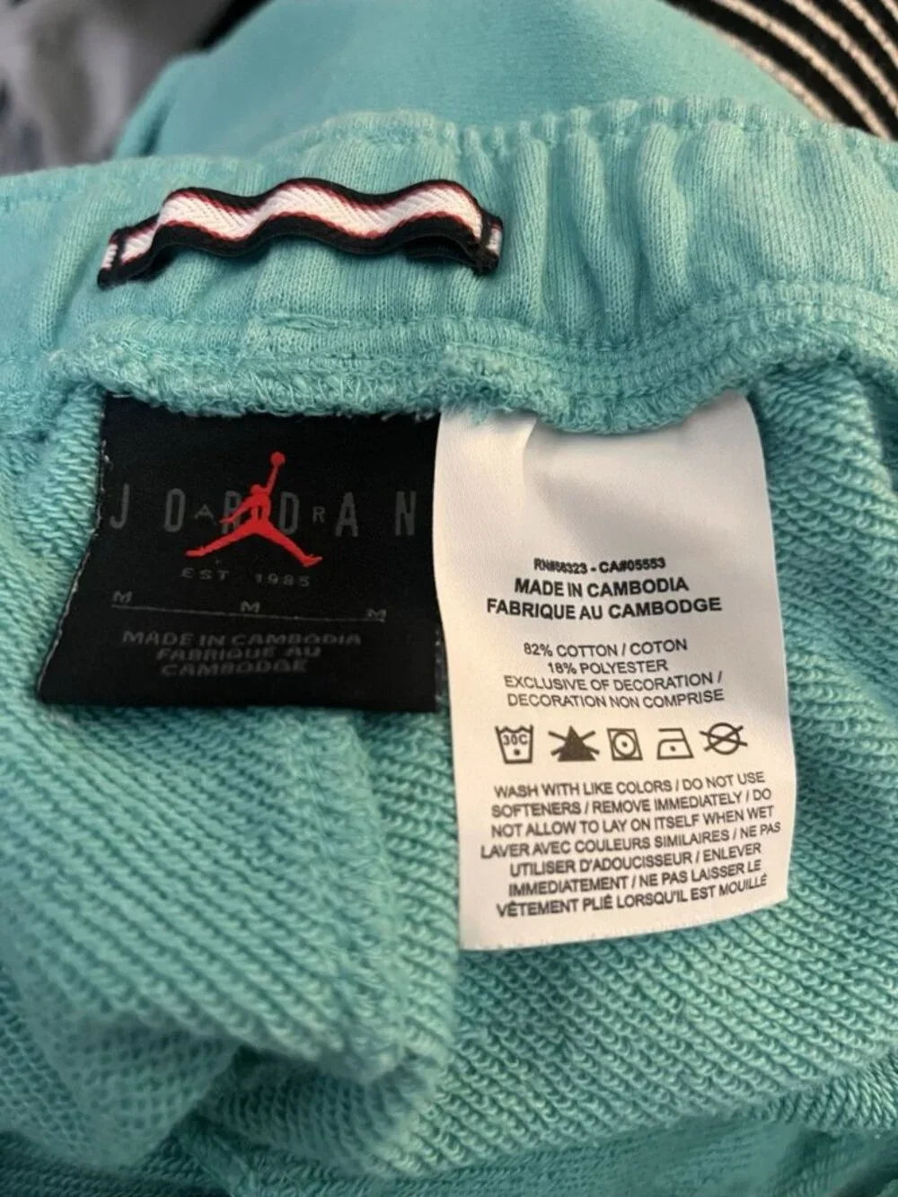 Mens Fleece Shorts Jordan Essentials Sz M Washed Teal Jumpman Logo Raw Hem Terry